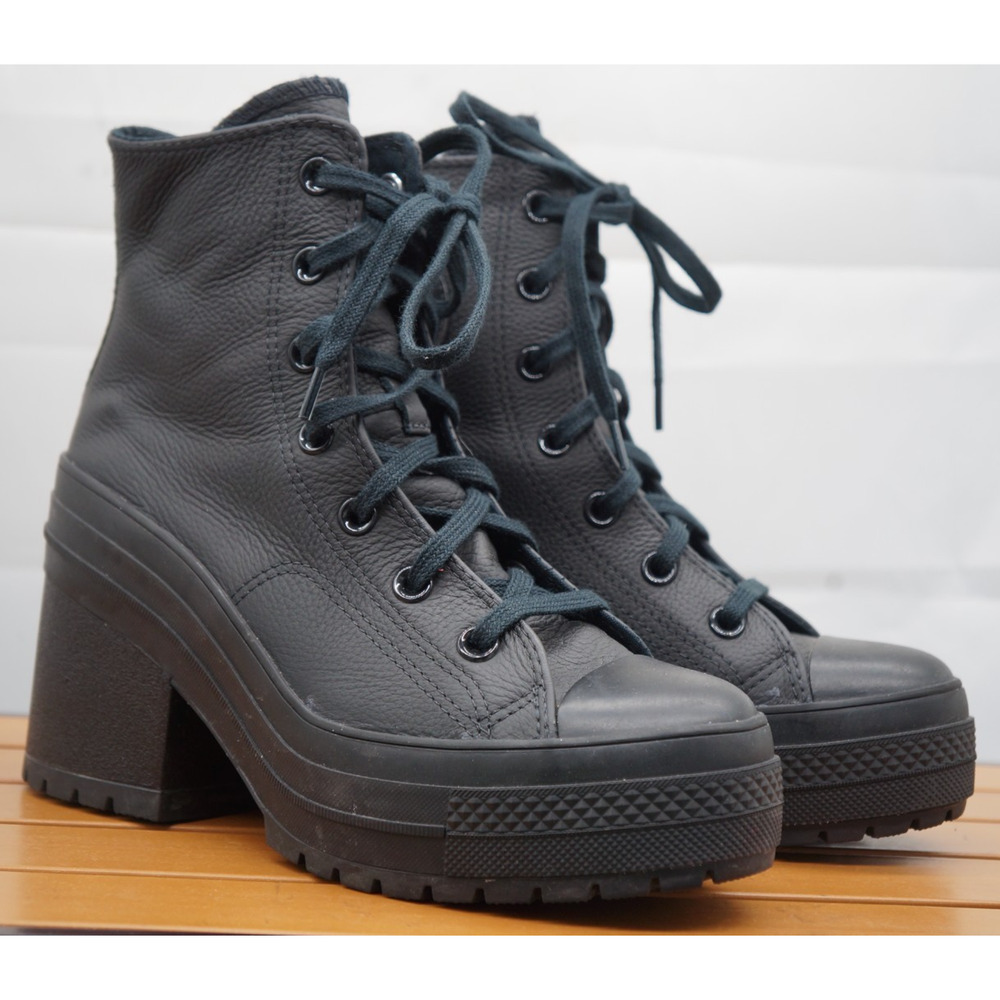 Converse Chuck 70 De Luxe Heel Leather High Boots Womens Size 7.5 Black Shoes - Picture 4 of 12